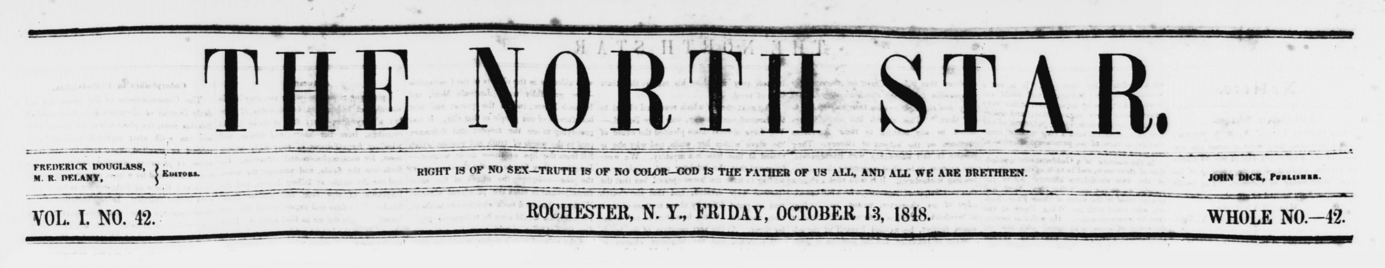 Masthead of The North Star, dated October 13, 1848.