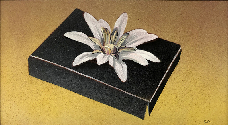 A sketch of a box with a flower on it